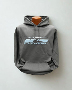 K9 Fishing premium pullover hoodie in charcoal with K9 Fishing logo on chest